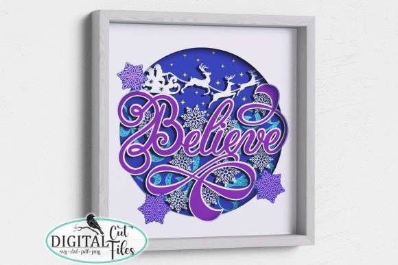 3D Believe Santa Shadow Box Svg