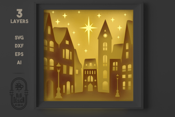 3D Christmas Town Shadow Box SVG