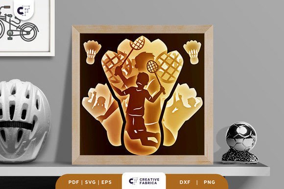 Badminton 3D Shadow Box Paper Cut
