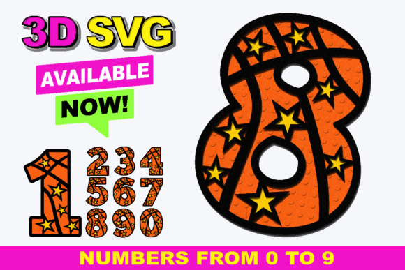 Basketball Numbers 3D SVG for Graphics and Crafts