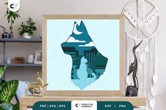 Cat Head Silhouette 3D SVG for Animal-Themed Design