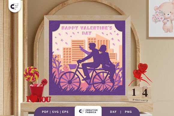 Couple Ride a Bike 3D Shadow Box SVG