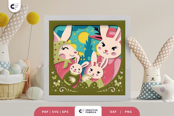 Cute Easter Bunny Family 3D SVG