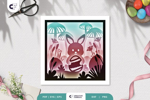 Easter Bunny in the Fairy Garden 3D SVG