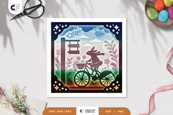 Easter Bunny Ride a Bike 3D Shadow Box