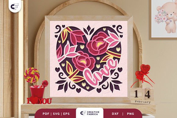 Floral Heart Shape 3D Shadow Box