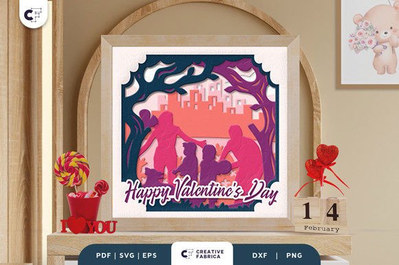 Happy Family 3D Shadow Box Paper Cut