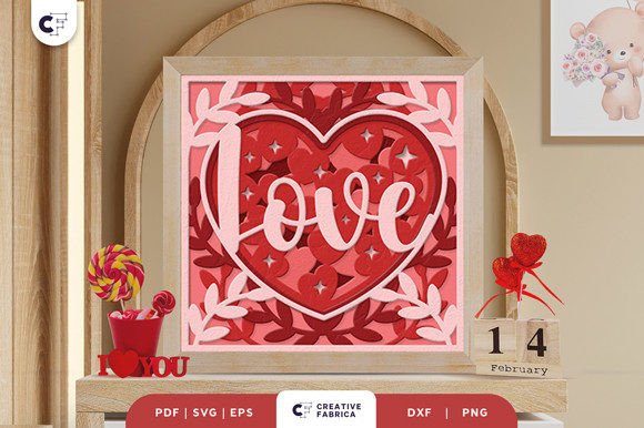 Love Heart Shape 3D Shadow Box Paper Cut