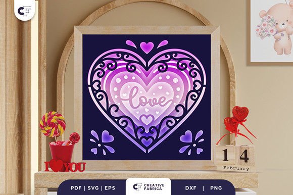 Love Heart Shape 3D Shadow Box Papercut