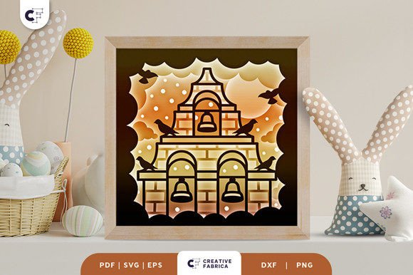 Mission Bell 3D Shadow Box Paper Cut