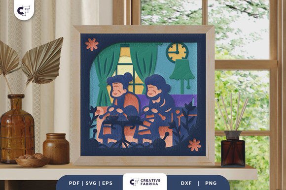 Old Lady Knitting 3D Shadow Box SVG