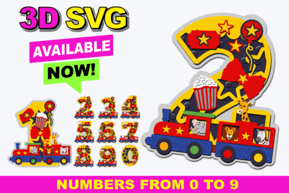 Safari Animals Train Numbers 3D SVG: Graphics & Crafts