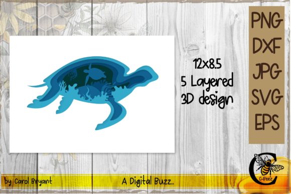 Sea Turtle 5 Layer Design 3D SVG