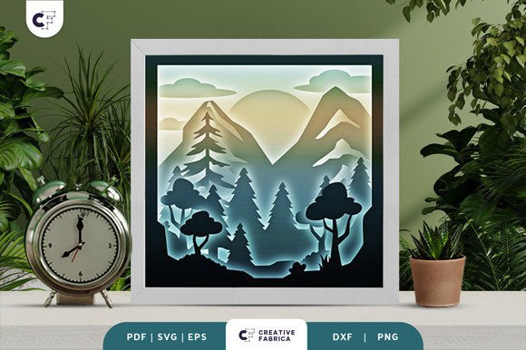 Sunrise in Mountain Forest 3D SVG