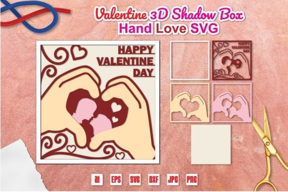 Valentine 3D Shadow Box - Hand Love SVG