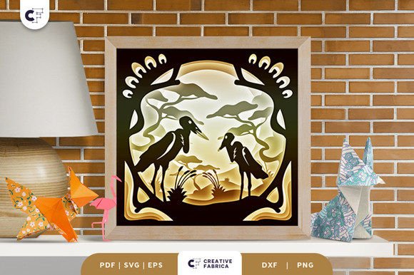 Water Bird Savanna Sunset 3D SVG